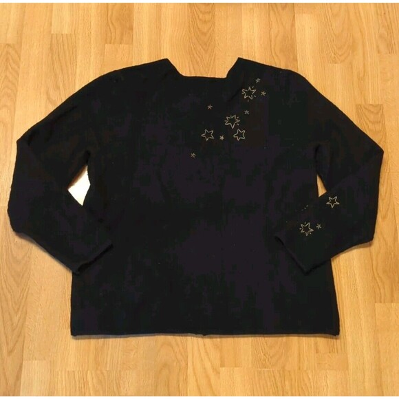 Quacker Factory Sweater Womens Large Wool Black Beaded Appliqué Angels Zip - Picture 8 of 9
